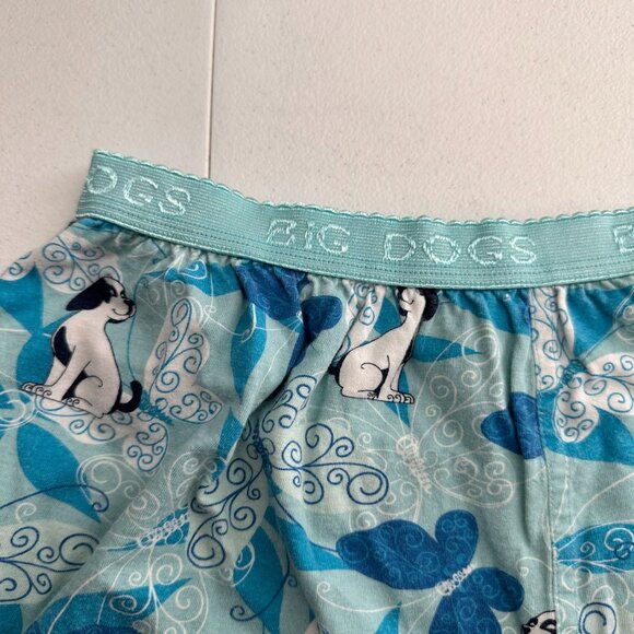 Big Dogs Turquoise Boxer Shorts Dog & Butterfly Print 100% Cotton Small Flannel - Picture 6 of 7